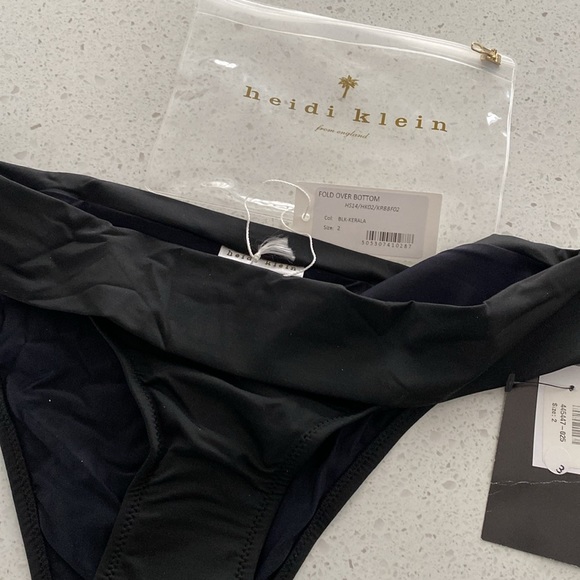 NWT Heidi Klein bikini bottoms BLACK fold over padded cup halter tie top 2 M - Picture 2 of 5